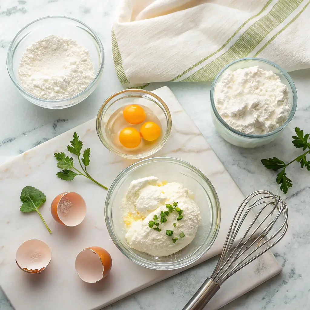 Ingredients for fluffy cottage cheese cloud bread recipe