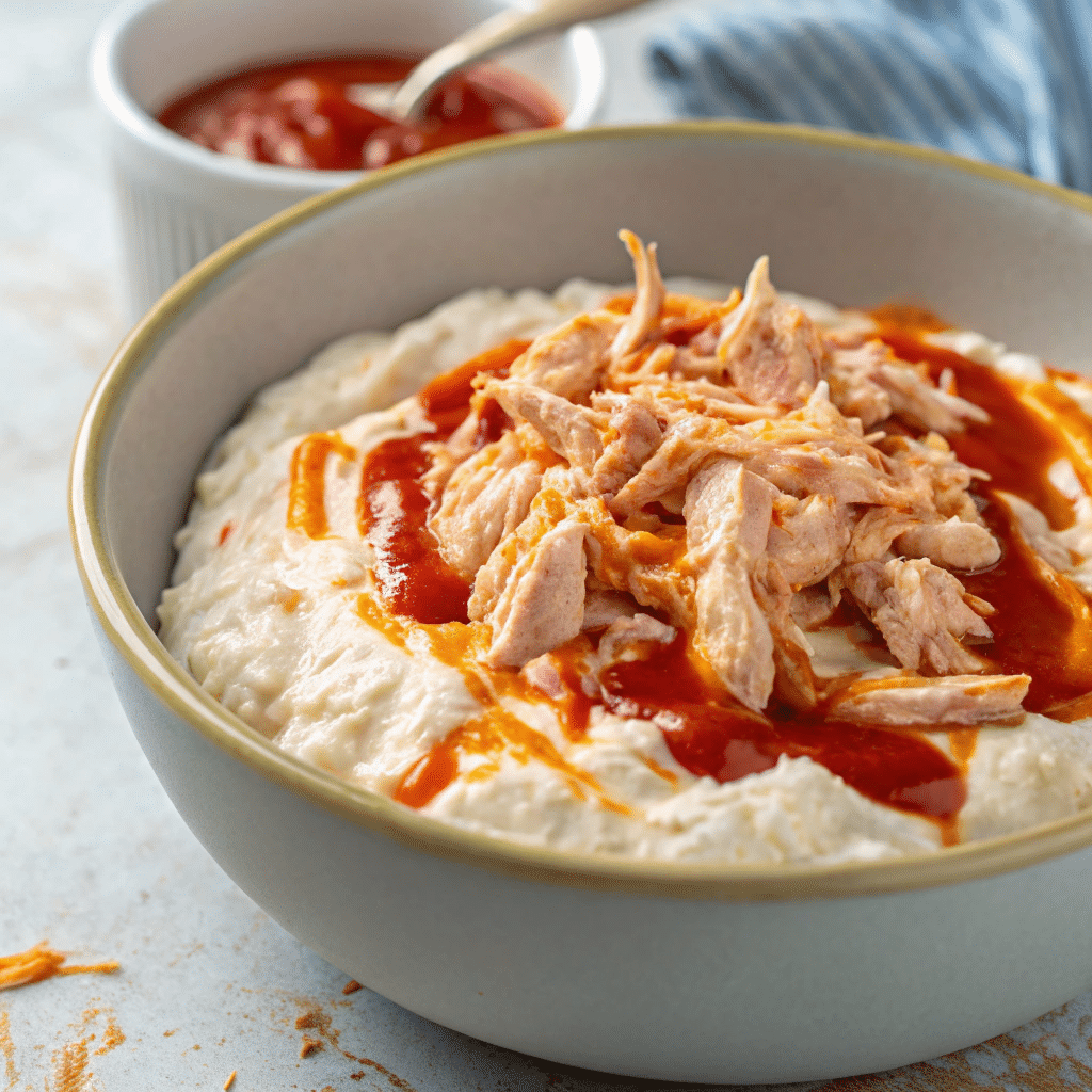 Blending cottage cheese to make buffalo chicken dip smooth