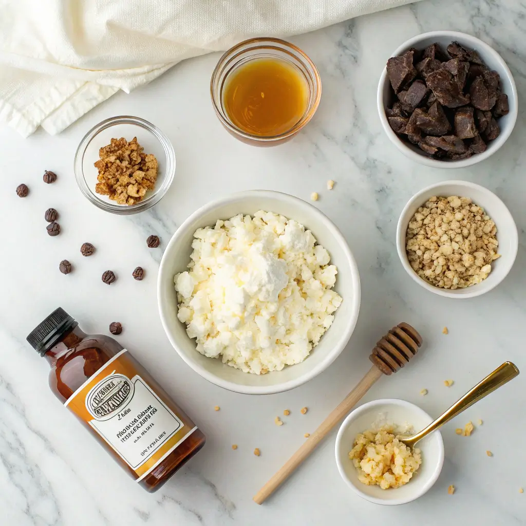Ingredients for homemade cottage cheese cookie dough laid flat