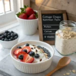 Cottage cheese nutrition bowl with berries, seeds, and nuts
