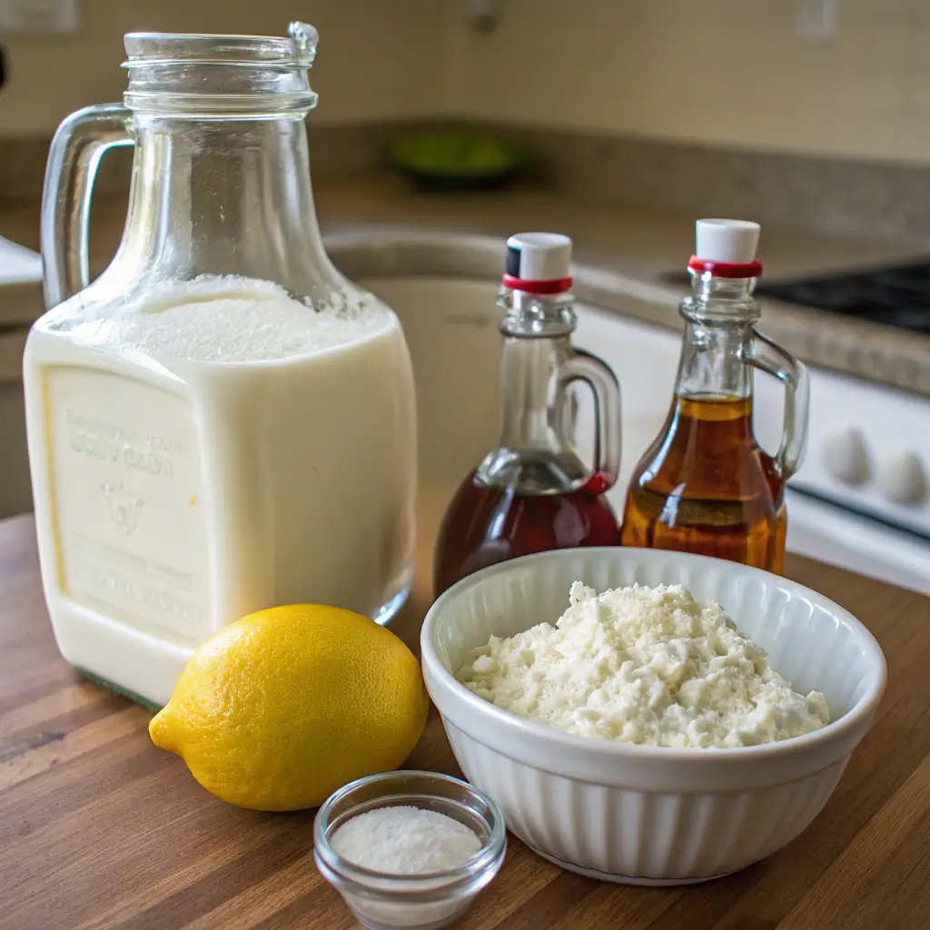 Ingredients for making homemade cottage cheese