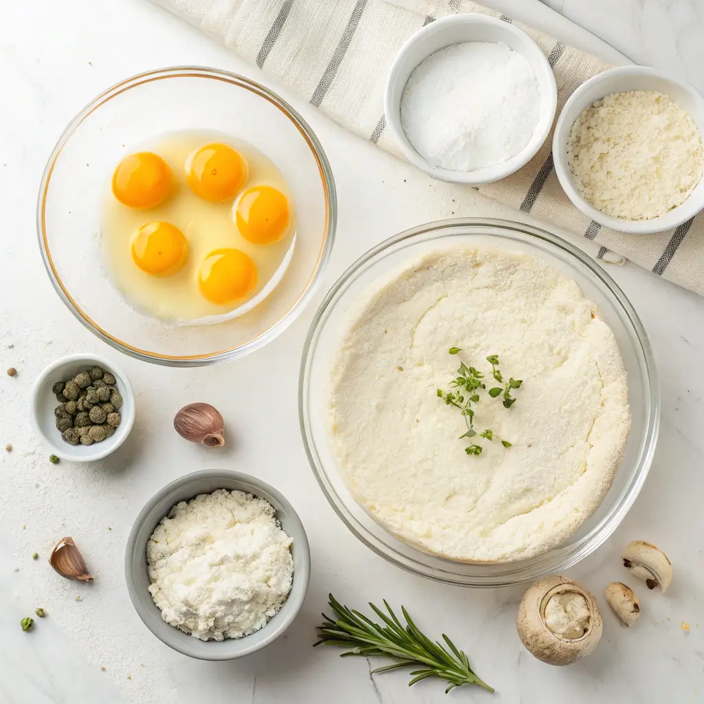 Ingredients for cottage cheese pizza crust in bowl