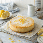 Finished lemon cottage cheese cake cooling on a rack