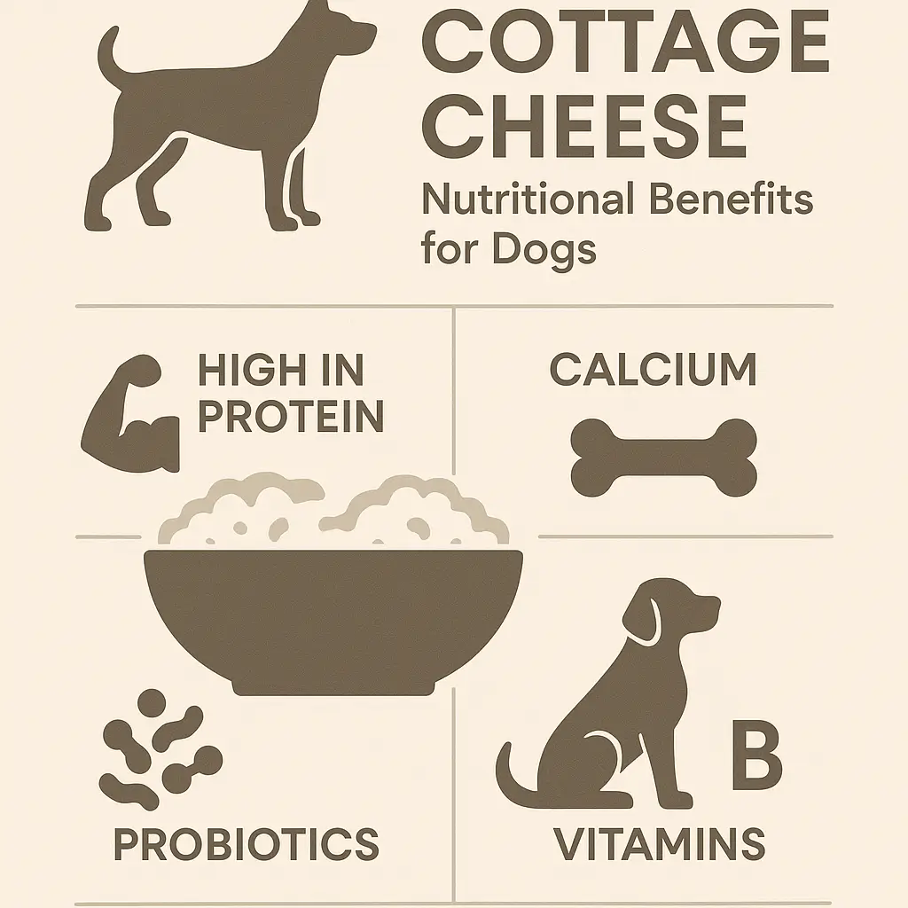 Cottage cheese nutritional benefits infographic for dogs showing protein calcium and vitamin content