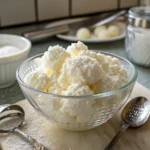 freezing cottage cheese in bowl with ice crystals
