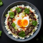 A tasty savory cottage cheese bowl recipe, an alternative to Greek yogurt for a high-protein meal.