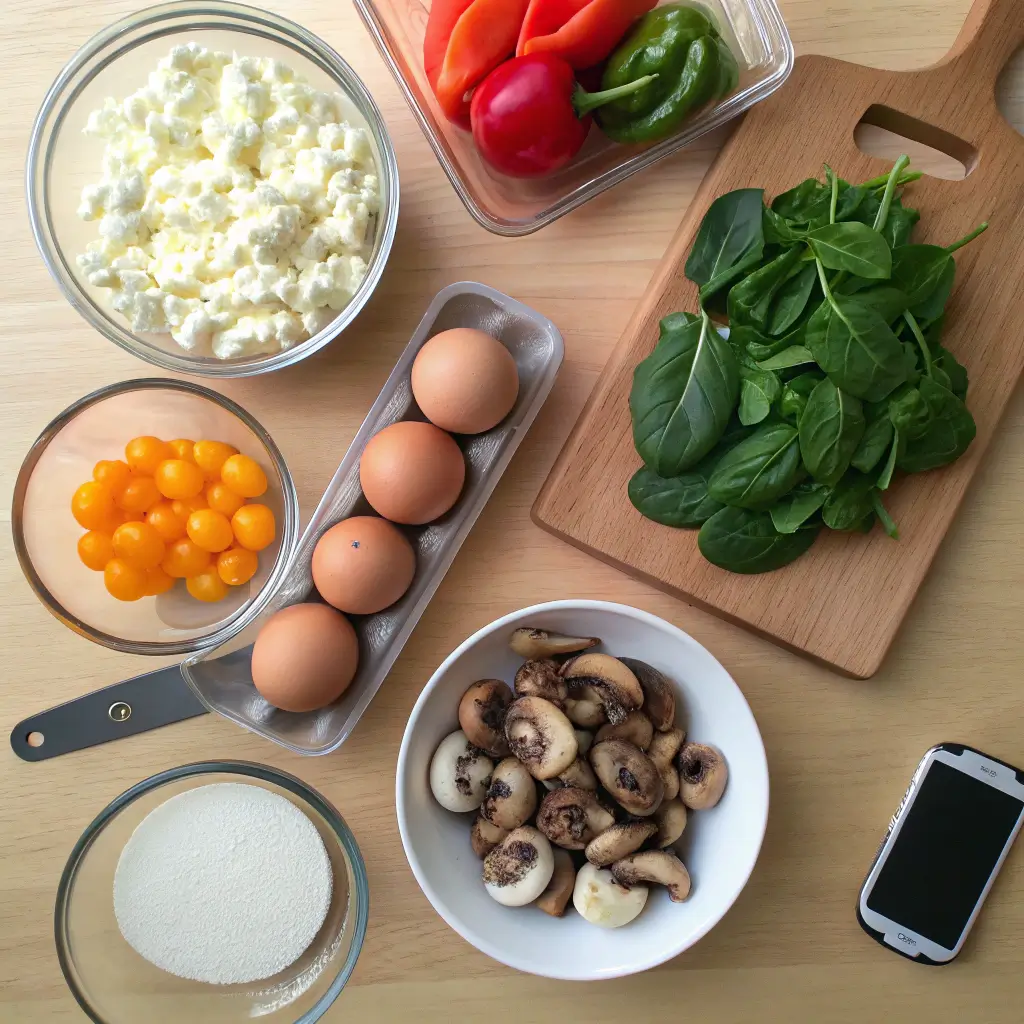 Ingredients for cottage cheese breakfast casserole