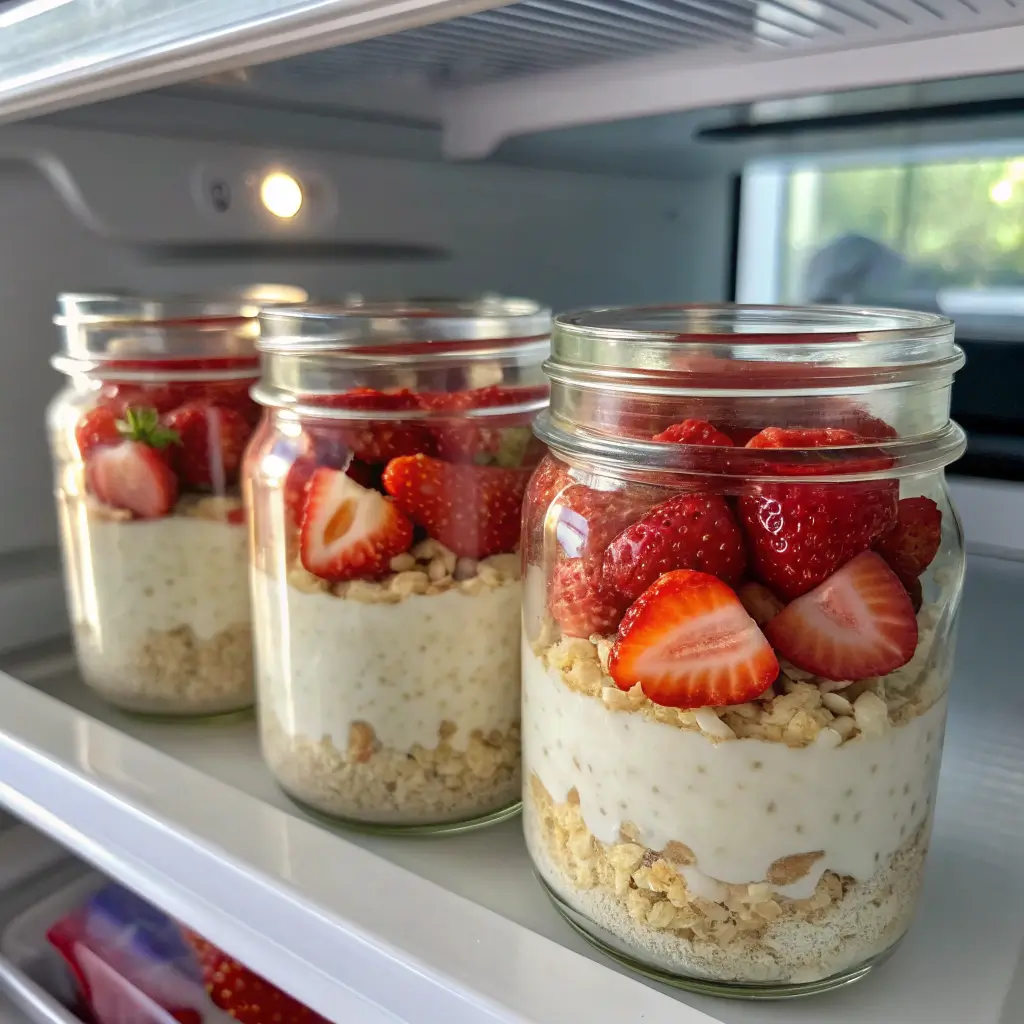 Cottage cheese breakfast oats meal prep jars