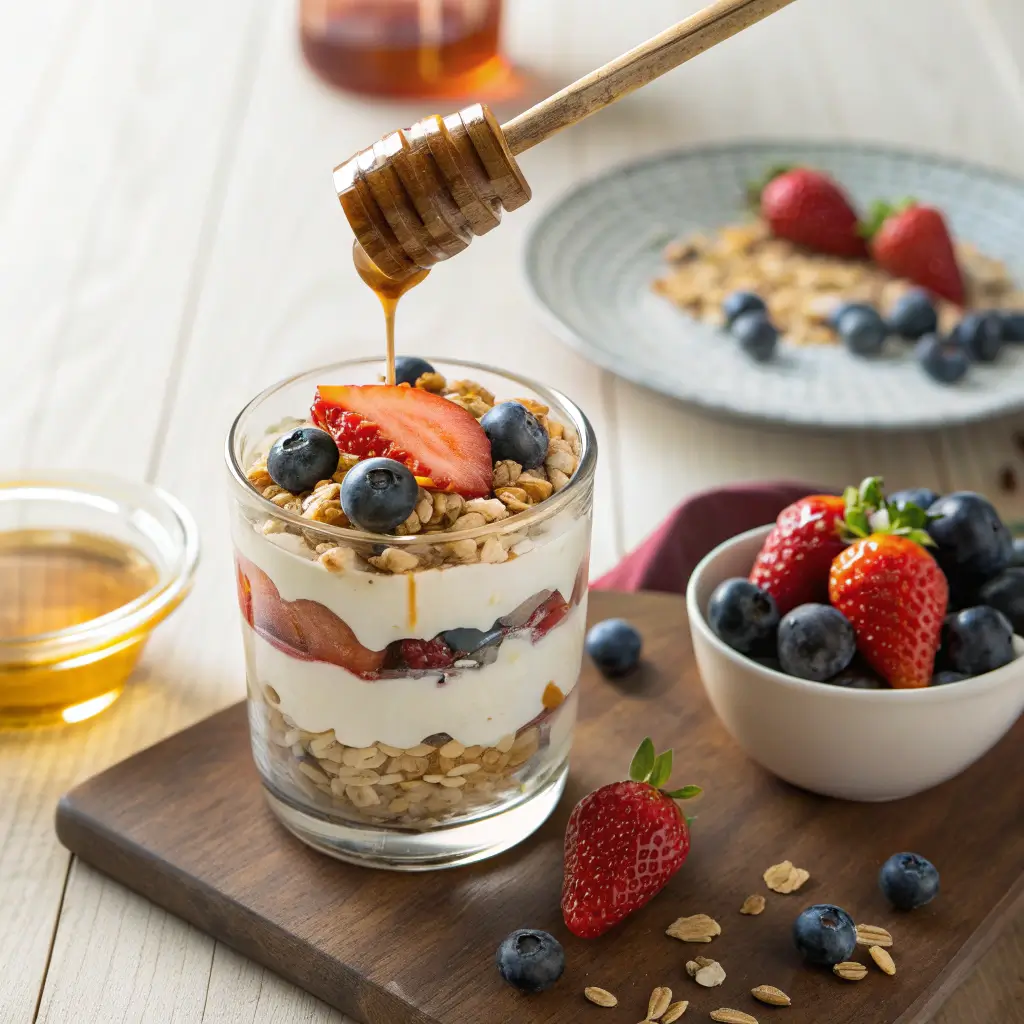 Cottage cheese breakfast parfait with fruit and granola