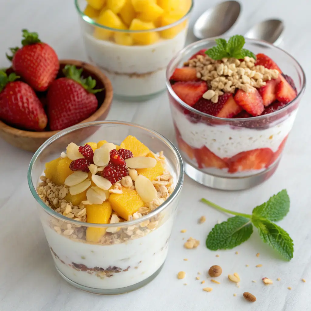 Different variations of cottage cheese breakfast parfait