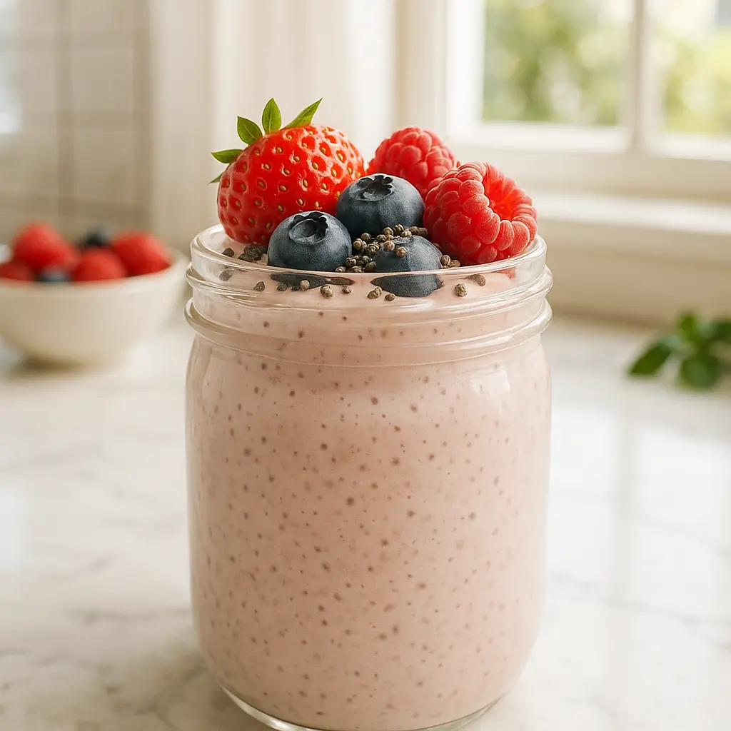 Cottage Cheese Breakfast Smoothie topped with fresh berries