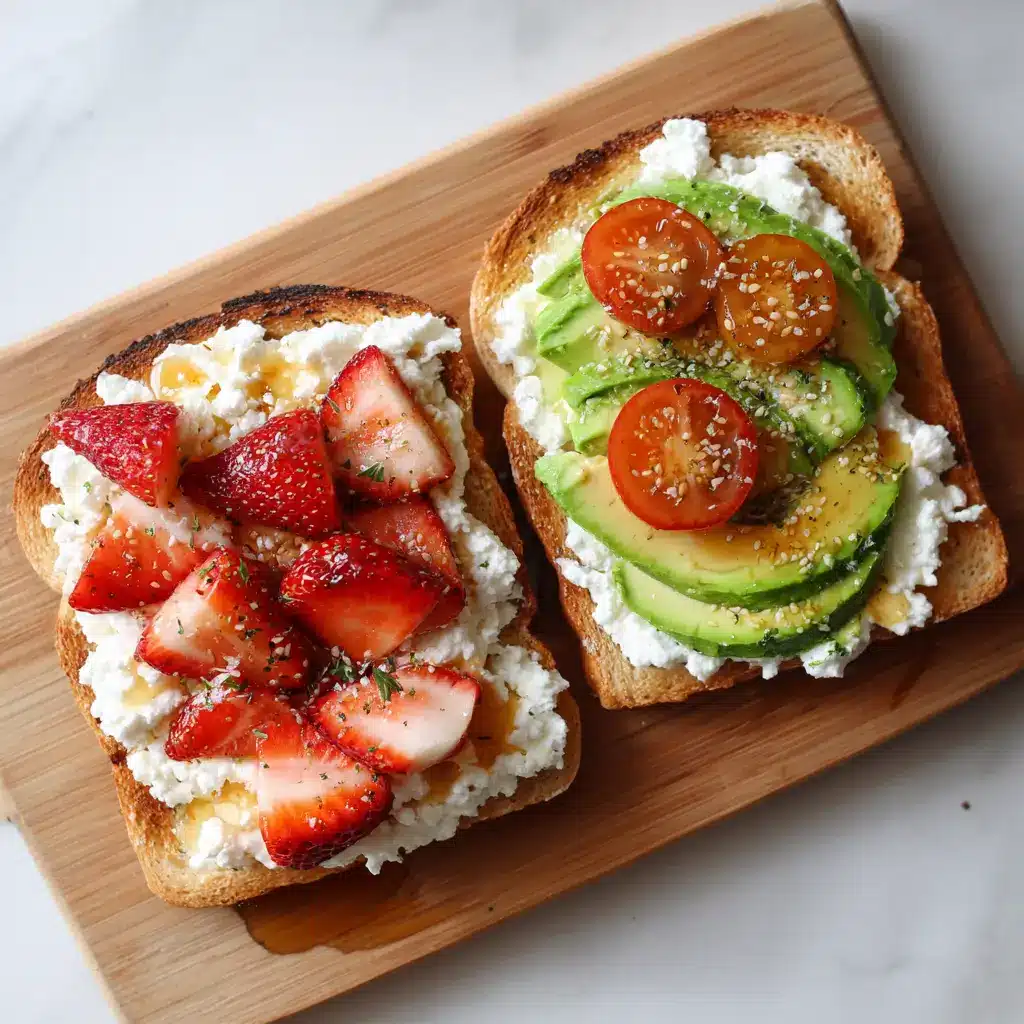 Cottage cheese toast with sweet and savory toppings