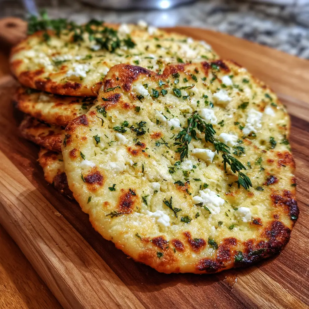 Cottage cheese flatbread recipe on cutting board