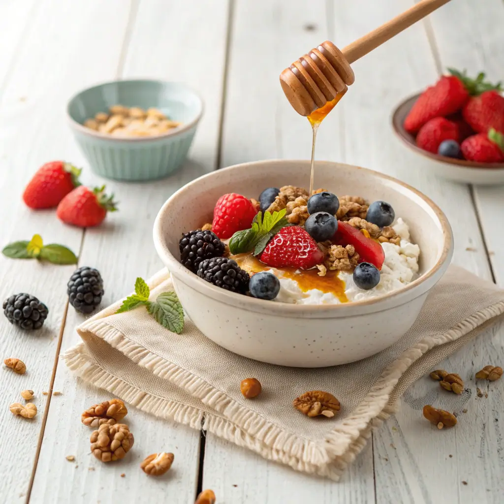 Healthy Cottage Cheese Dessert with Fruits and Nuts