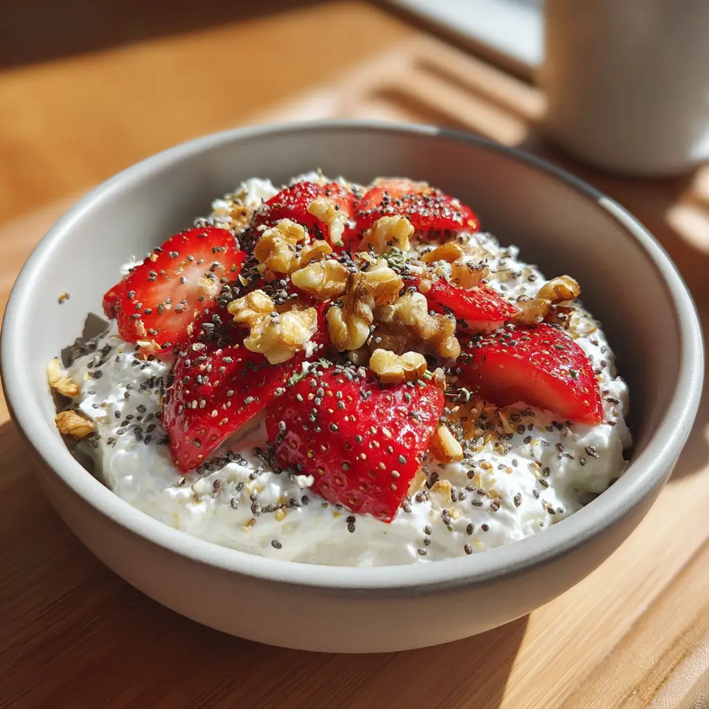 Low-carb cottage cheese breakfast with berries and seeds