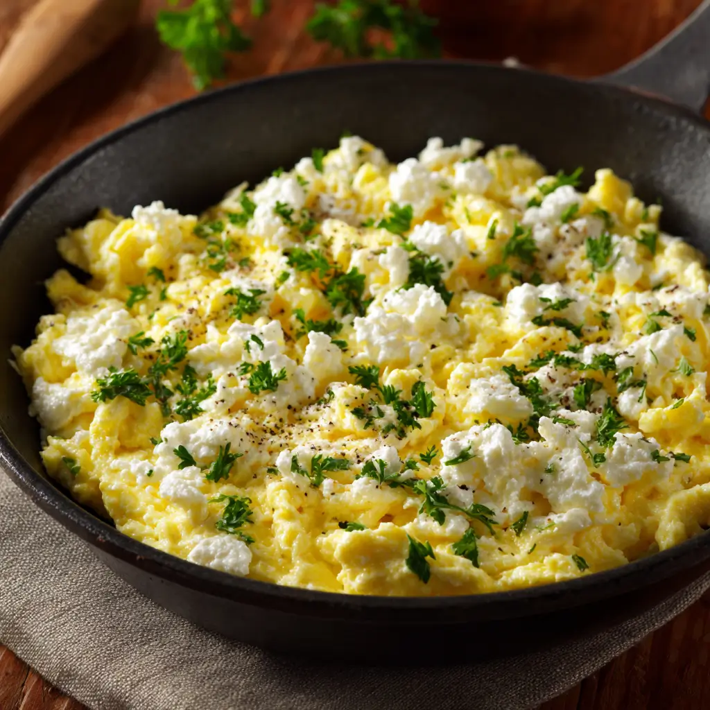 Scrambled eggs with cottage cheese high-protein breakfast