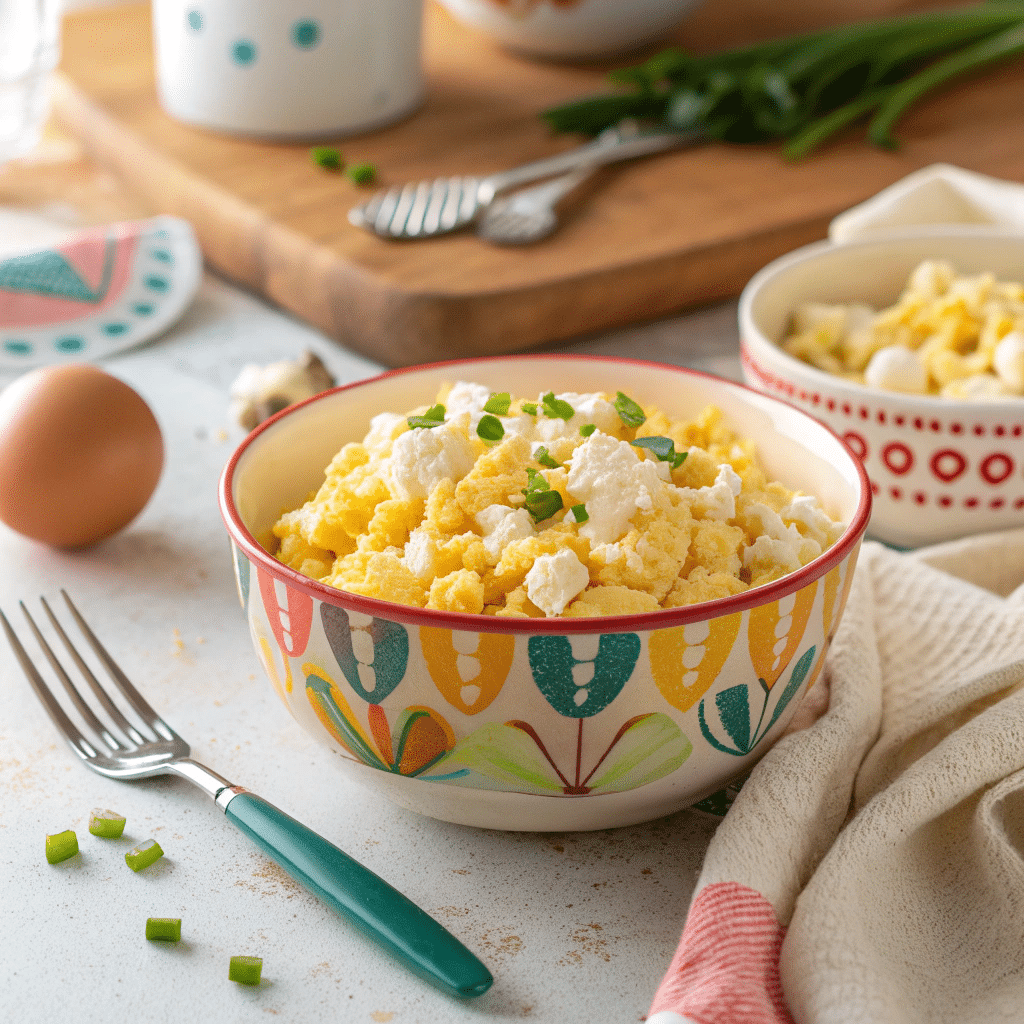 Scrambled eggs with cottage cheese breakfast for kids