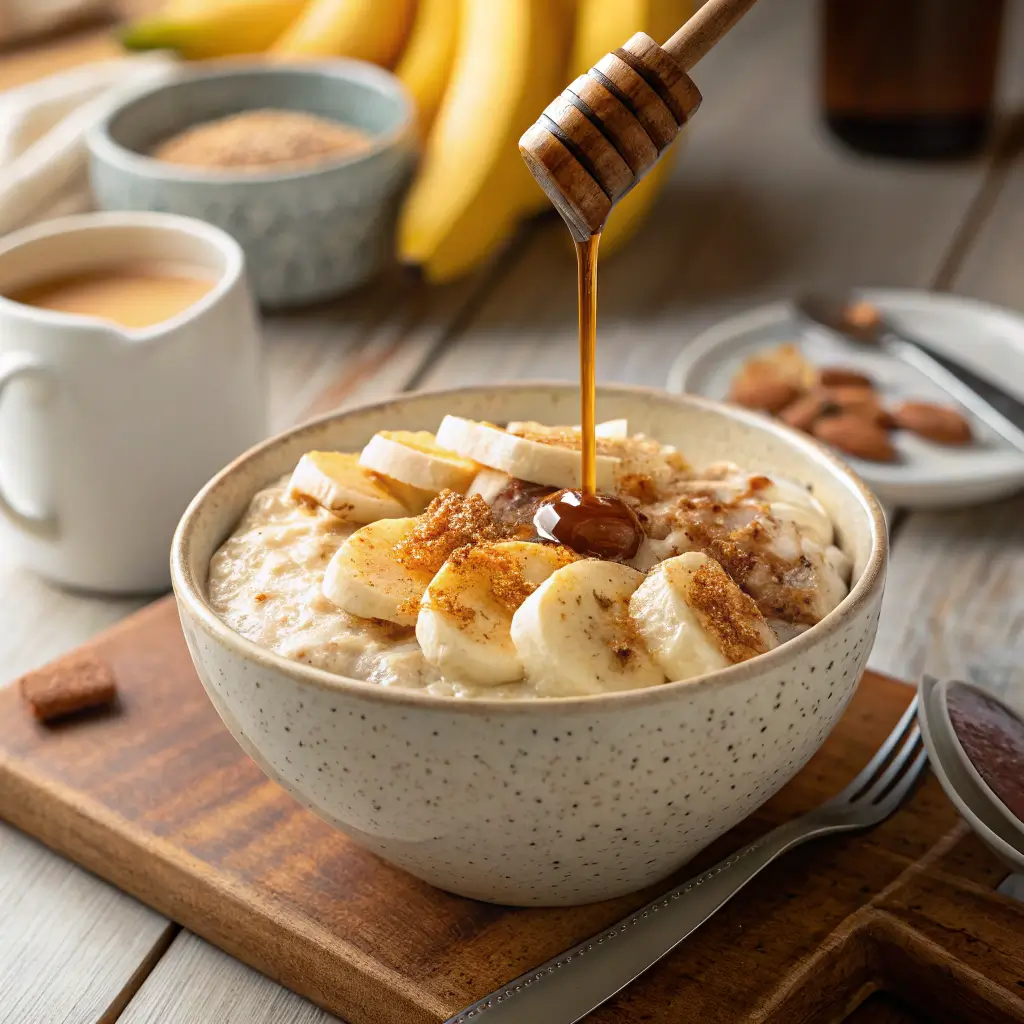 Sweet cottage cheese oats with banana and cinnamon