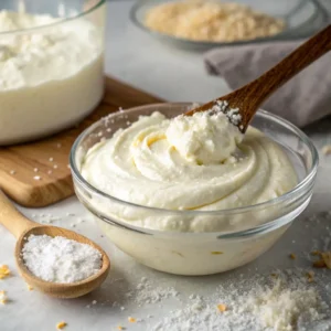 Thickened cottage cheese frosting with cornstarch for proper consistency