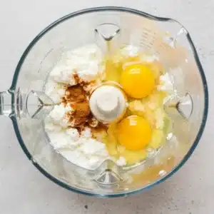 Blending cottage cheese mixture for bread pudding