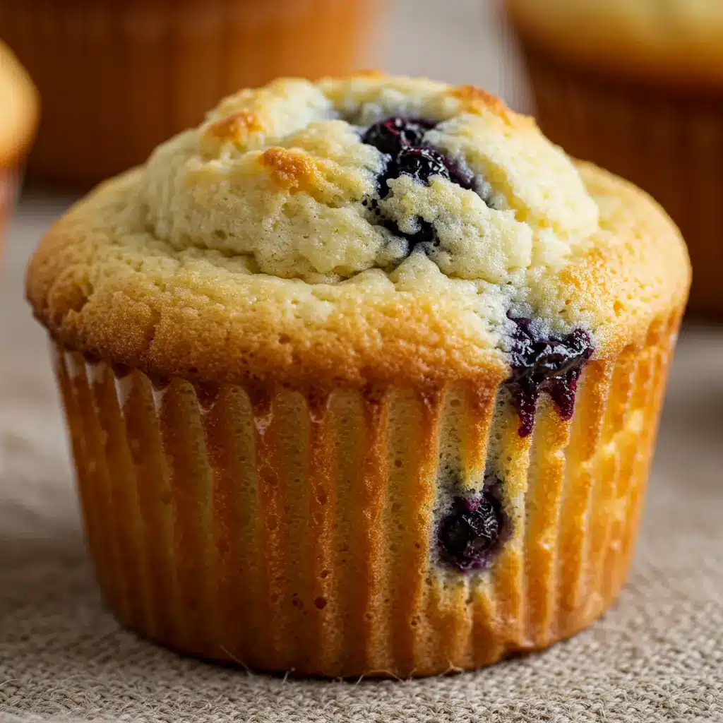 A golden-brown cottage cheese muffin with blueberries, showing its soft and fluffy top.
