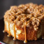 Delicious slice of Apple Crumb Cake with apples and crumb topping