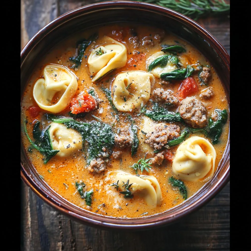 Sausage Tortellini Soup with Spinach