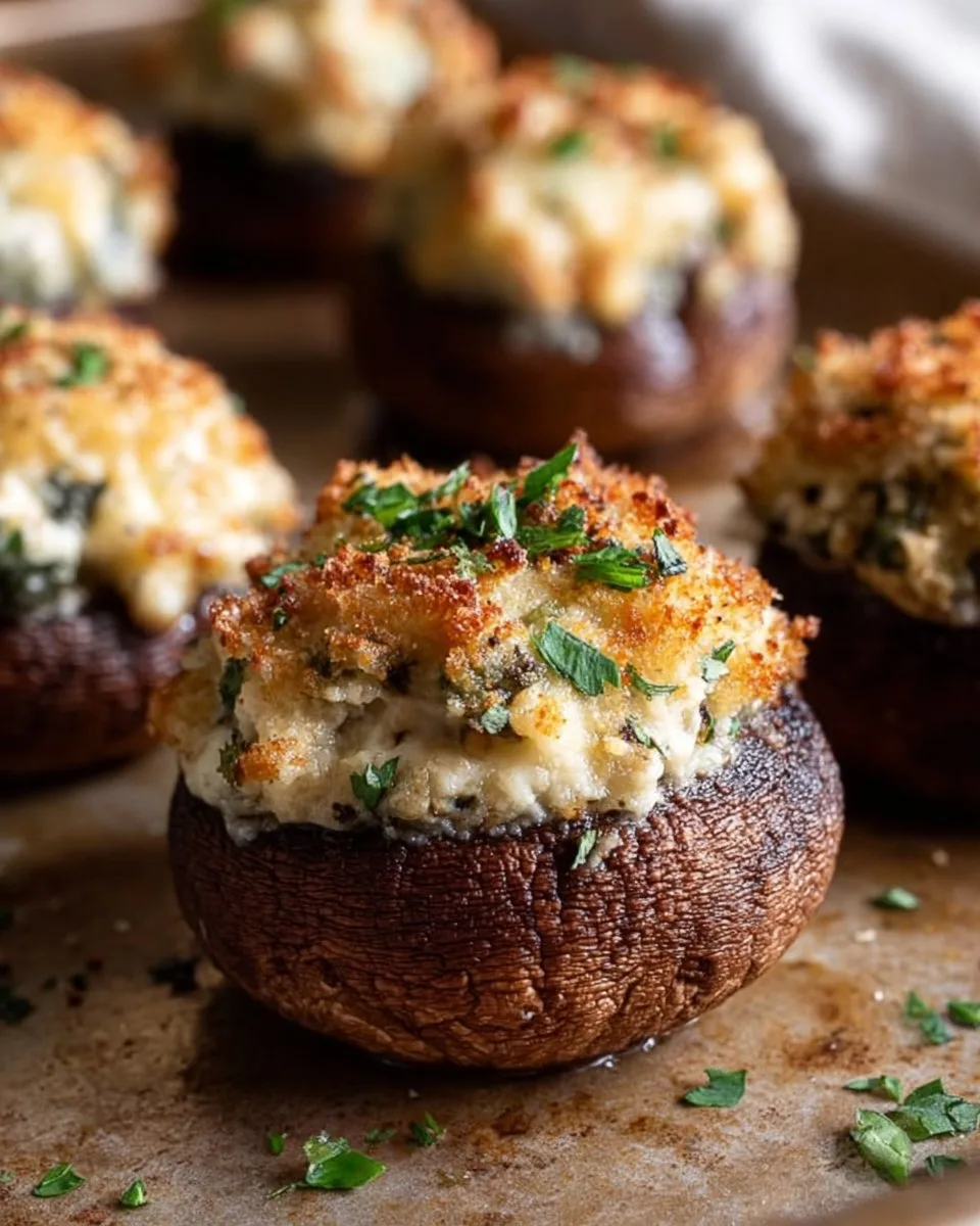 Creamy Garlic and Herb Cheese Filled Roasted Mushrooms