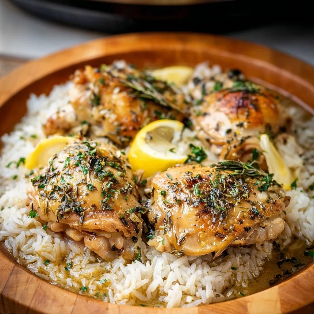 Slow Cooker Lemon Herb Chicken with Fluffy Rice