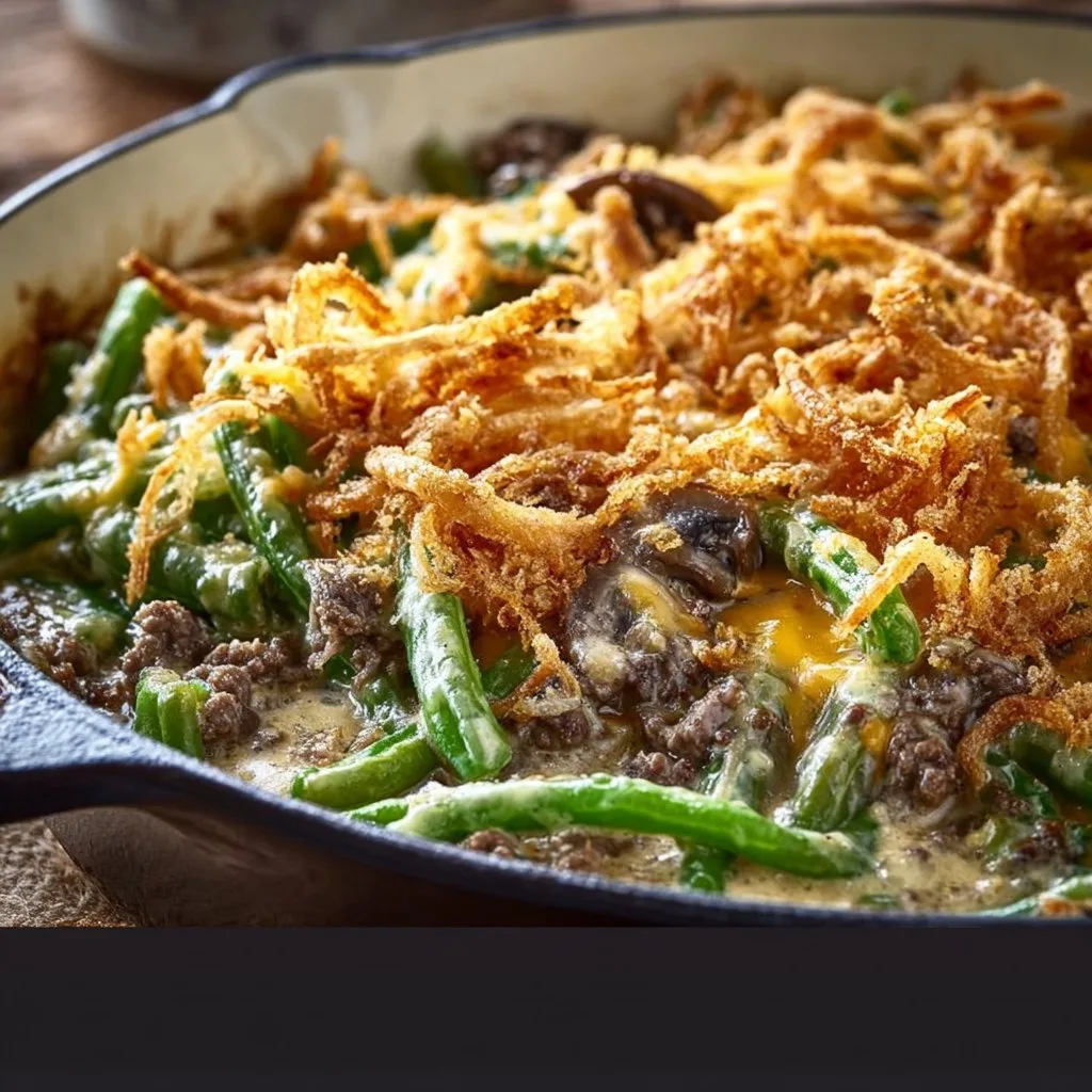 Hamburger Green Bean Casserole with Mushrooms