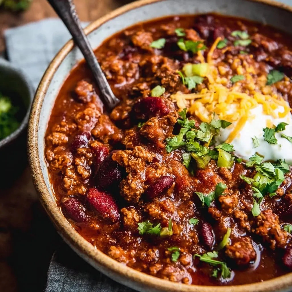 The Best Ever Chili Recipe, made with ground beef, beans and the perfect mix of chili spices. This homemade chili...
