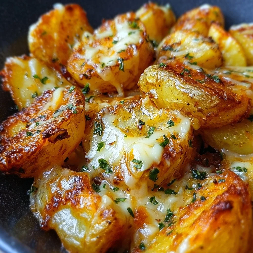 Cheesy Ranch Oven Roasted Potatoes in a baking dish, golden and crispy