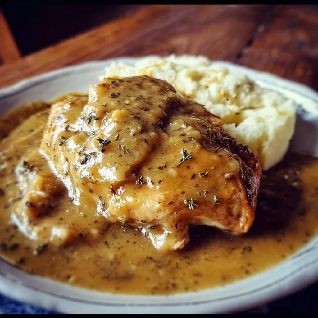 Delicious Crockpot Chicken and Gravy served with creamy gravy over tender chicken