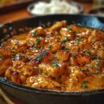 Texas Roadhouse Butter Chicken Skillet served in a sizzling skillet