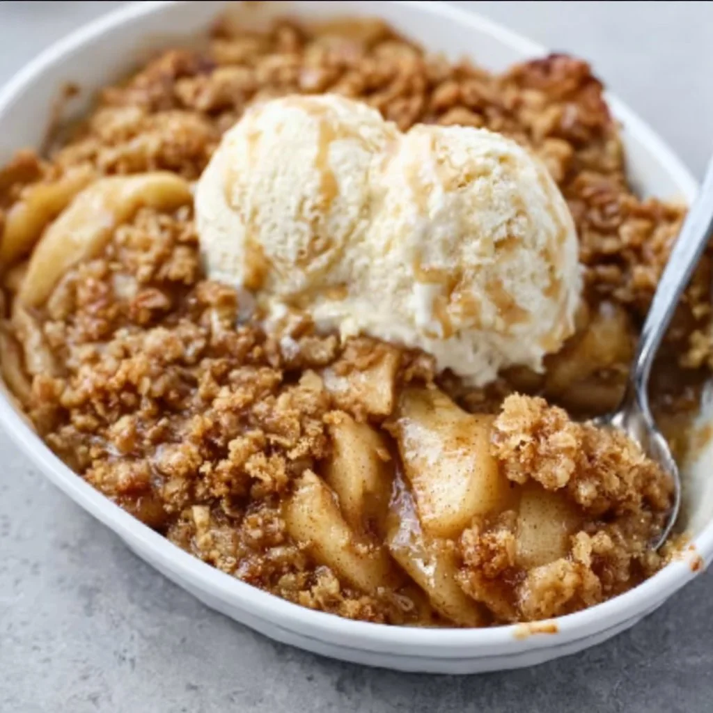 Ultimate apple crisp dessert with sliced apples, cinnamon, and brown sugar.