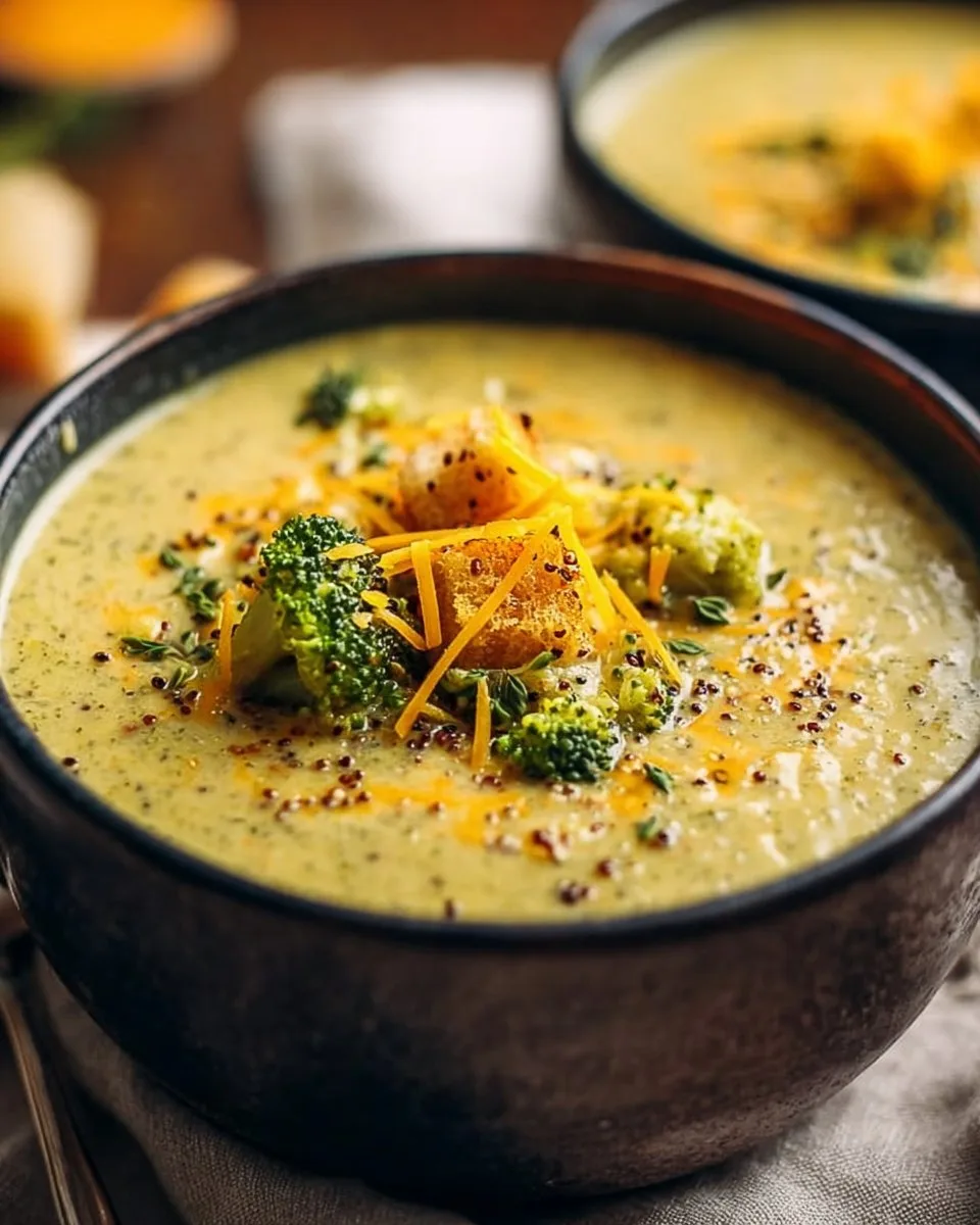Comforting Broccoli Cheddar Quinoa Soup