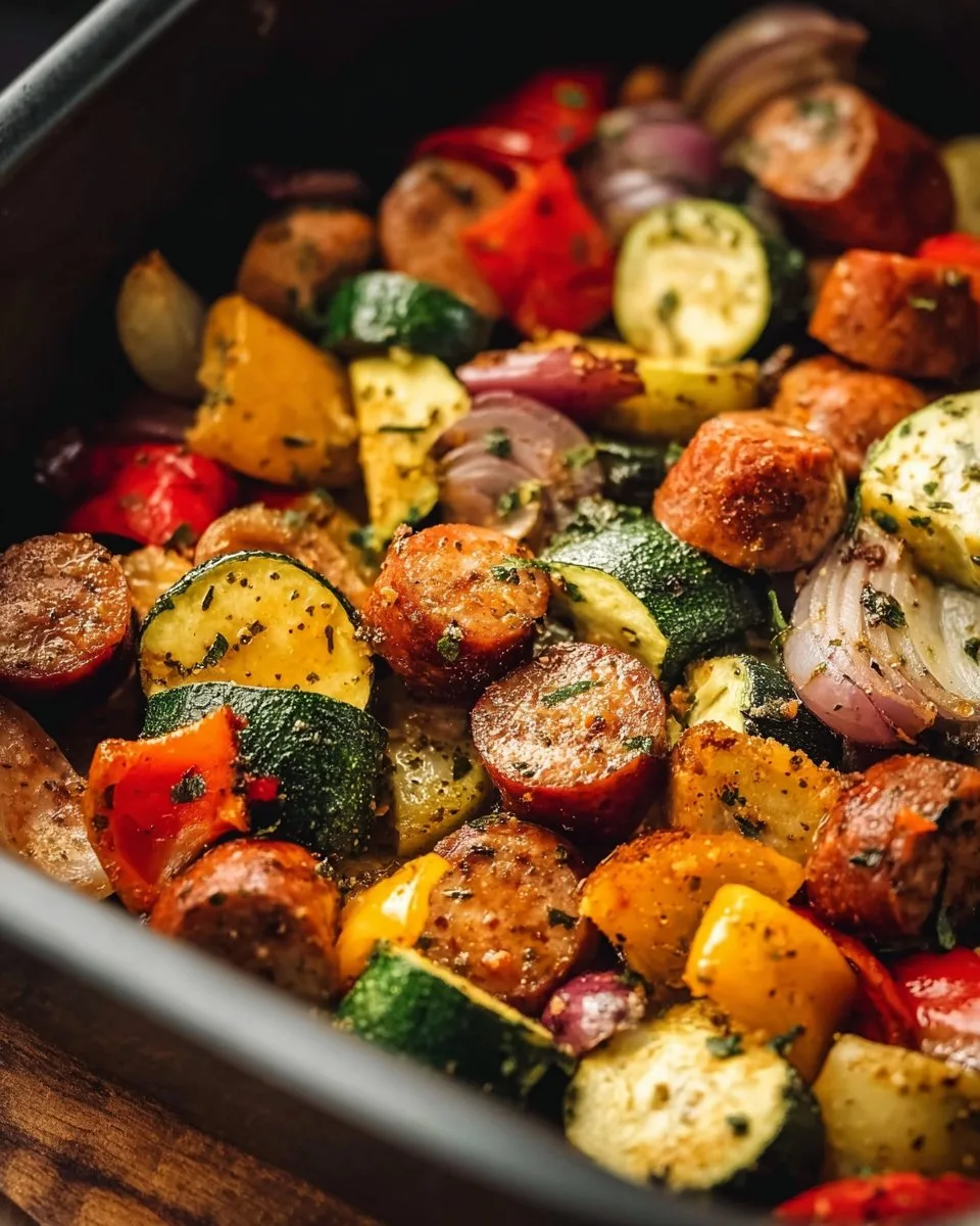 10 Minute Air Fryer Chicken Sausage and Veggies