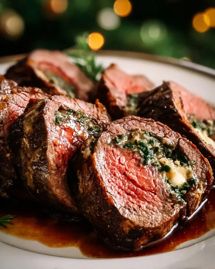 Quick Christmas stuffed beef tenderloin recipe with delicious filling