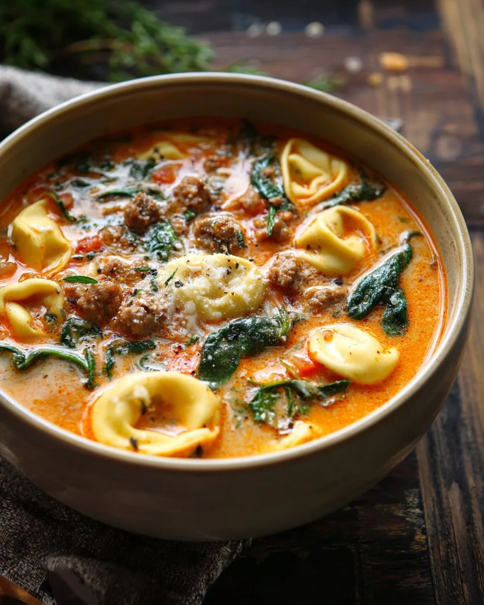 Sausage Tortellini Soup with Spinach