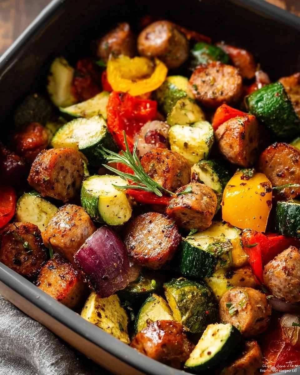 10 Minute Air Fryer Chicken Sausage and Veggies