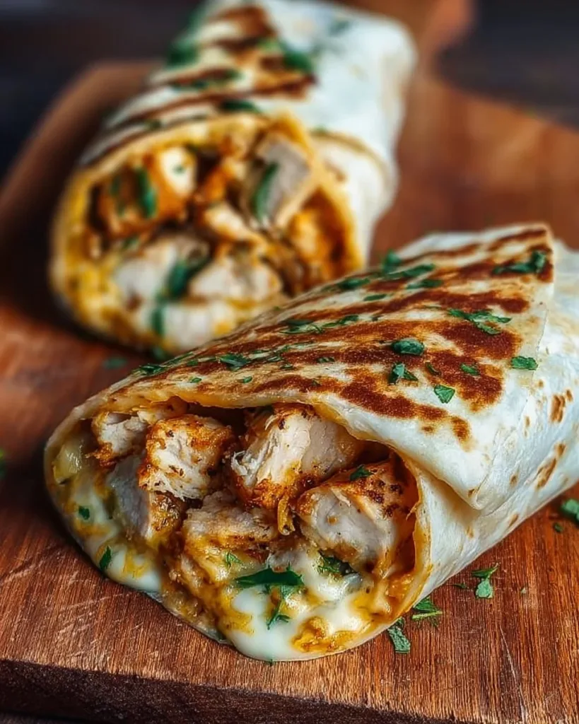 Delicious Cheesy Garlic Chicken Wraps served with fresh ingredients