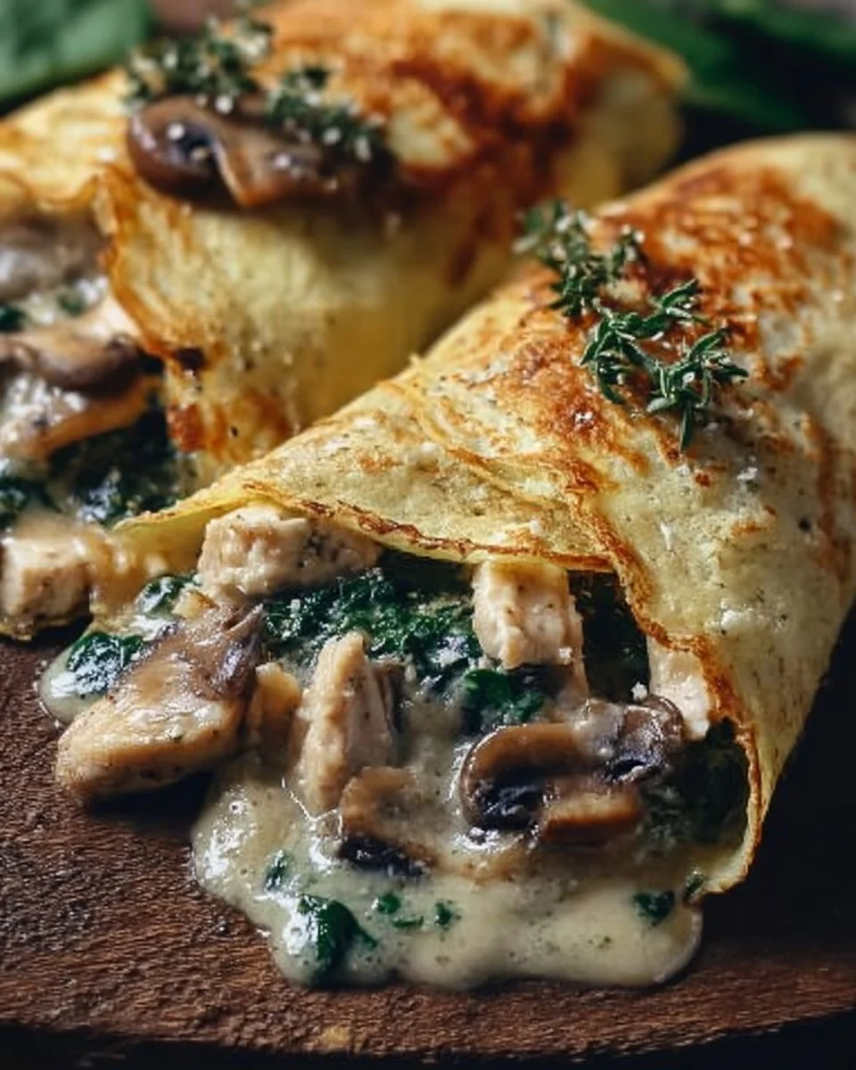 Chicken Crêpes with Mushrooms and Spinach
