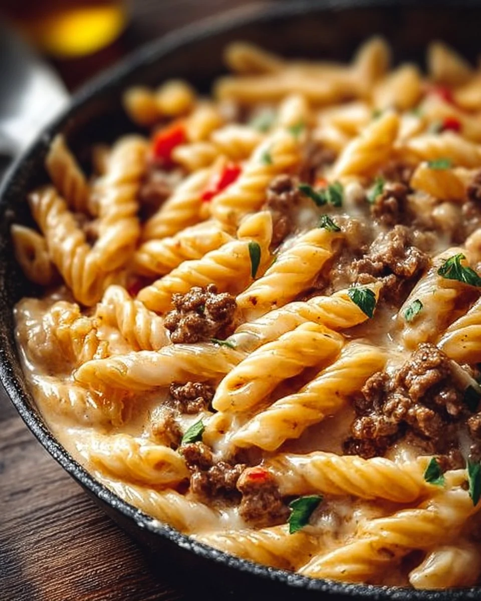 Creamy Rotel Pasta with Ground Beef