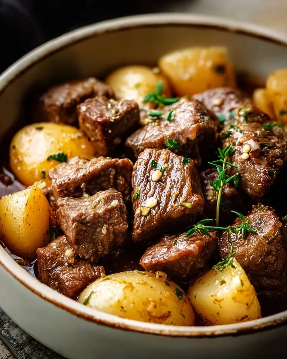 Crockpot Garlic Butter Beef Bites with Potatoes