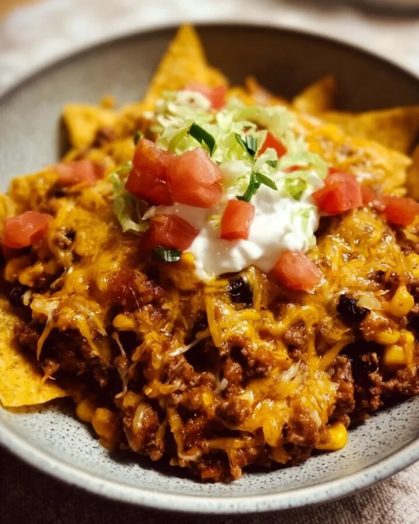 Delicious Crockpot Taco Casserole served in a bowl with toppings