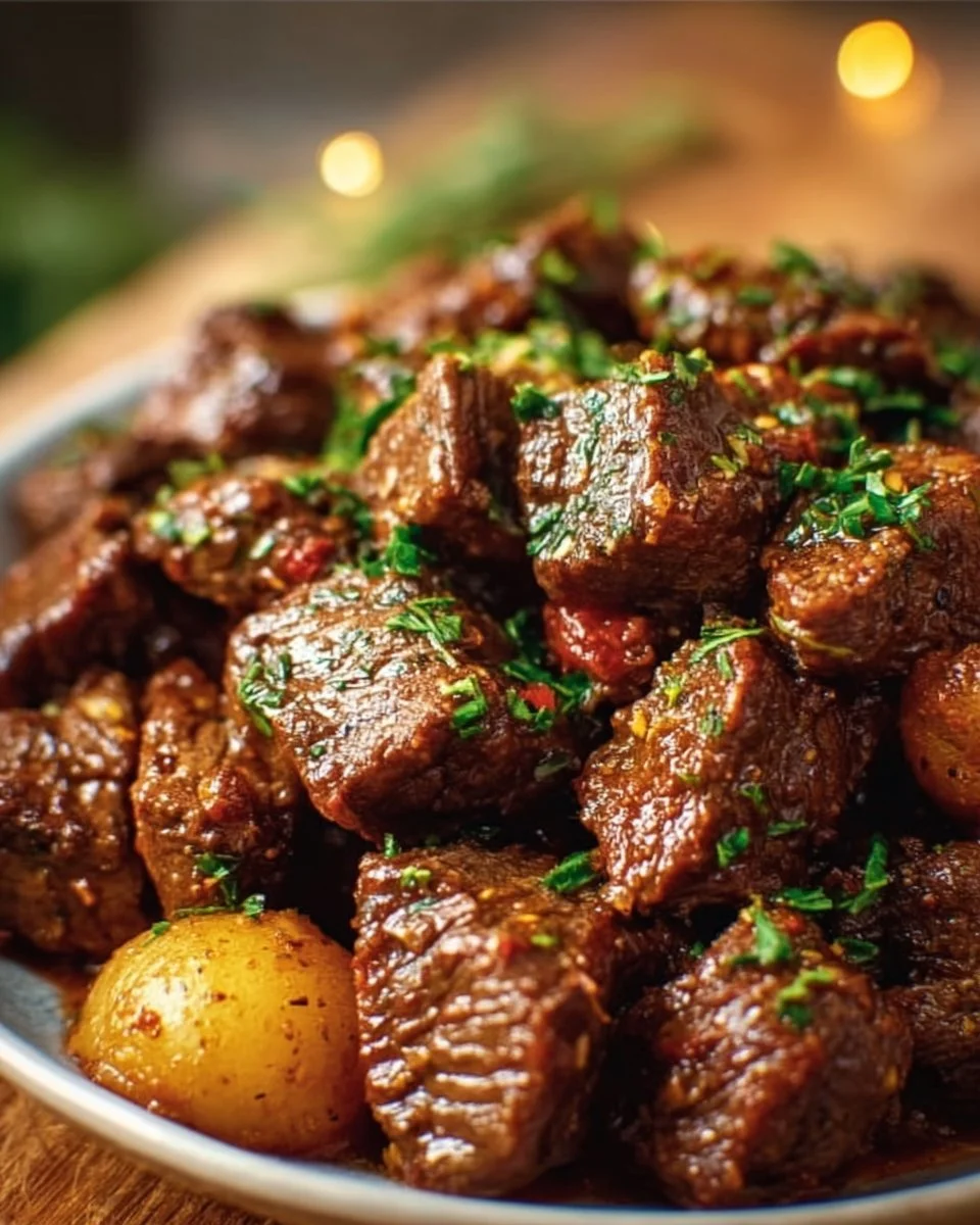 High Protein Slow Cooker Garlic Butter Beef Bites