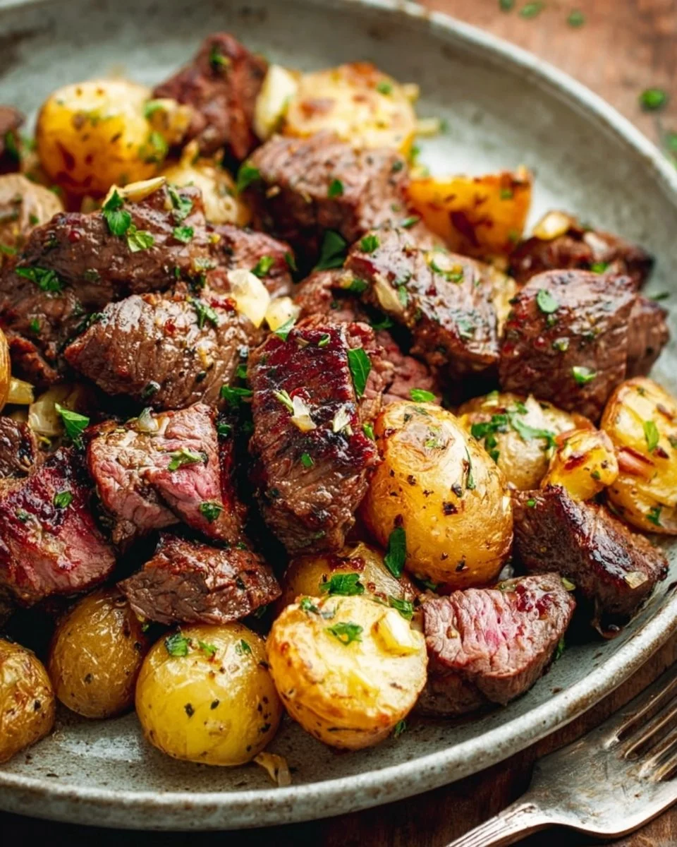 Garlic Butter Steak Bites and Potatoes