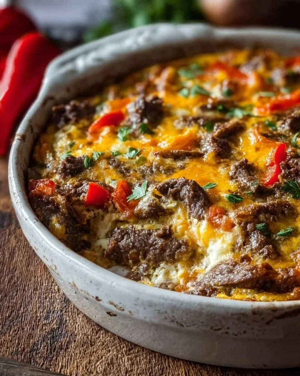 Low Carb Philly Cheesesteak Casserole