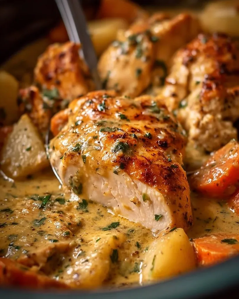 Ranch Chicken in a crock pot, showcasing a savory and creamy dish ready to serve.