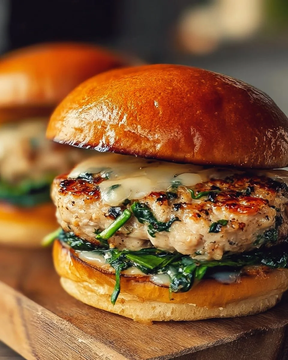 White Cheddar and Spinach Chicken Burgers